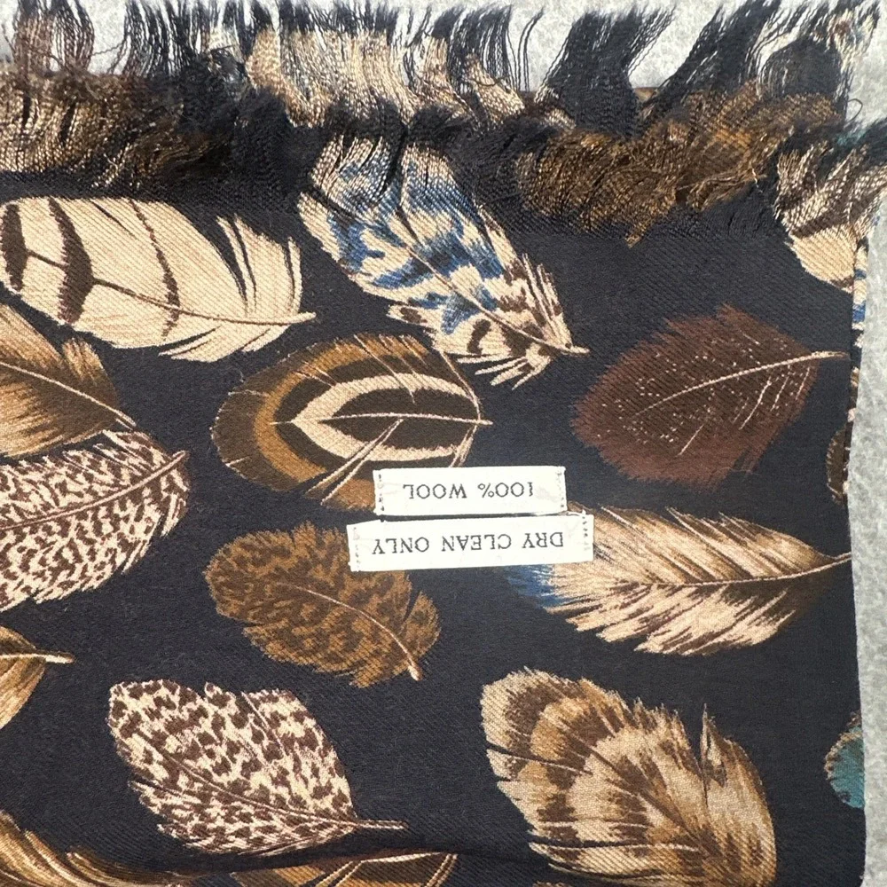 Paul Smith Wool Tube Scarf Brown Feather Print Made England Designer 14x52in